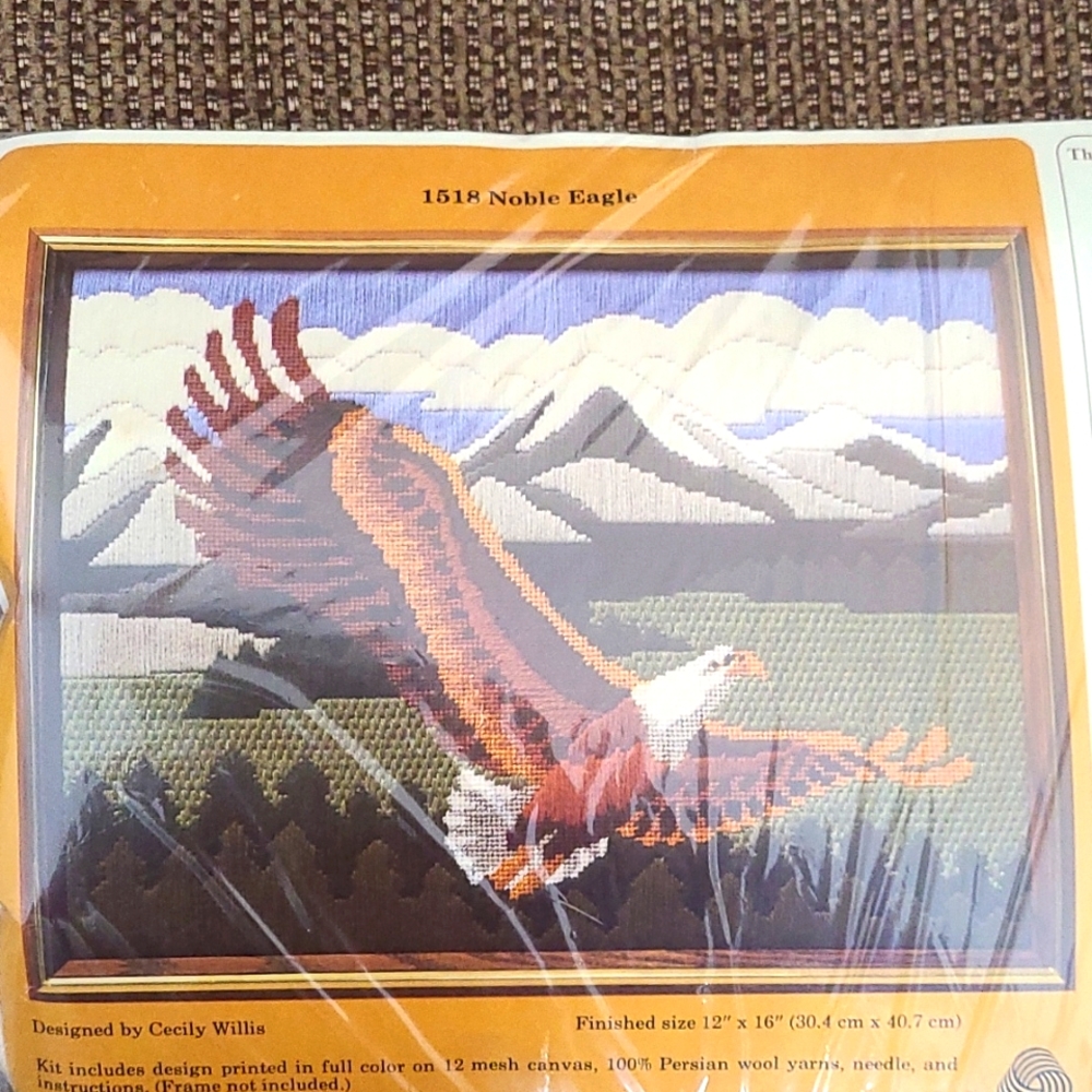 Noble Eagle crewel embroidery kit with Persian wool yarn.  By Creative Circle
